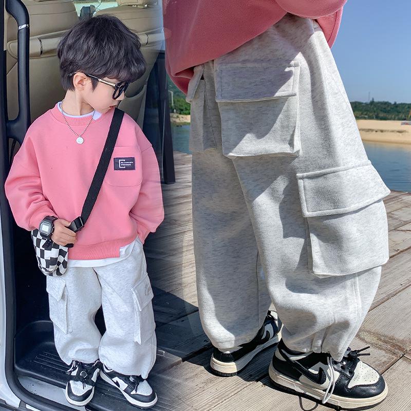 

2025 Мальчиковые спортивные штаны карго в японском стиле - Модные спортивные брюки для весны/осени 130 cm светло-серый