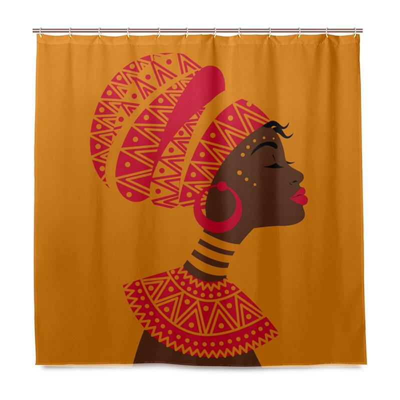 Drop Shipping Waterproof Shower Curtain African Women Bathroom Decor Curtain 100% Polyester Fabric Bath Curtain With 12 Hooks