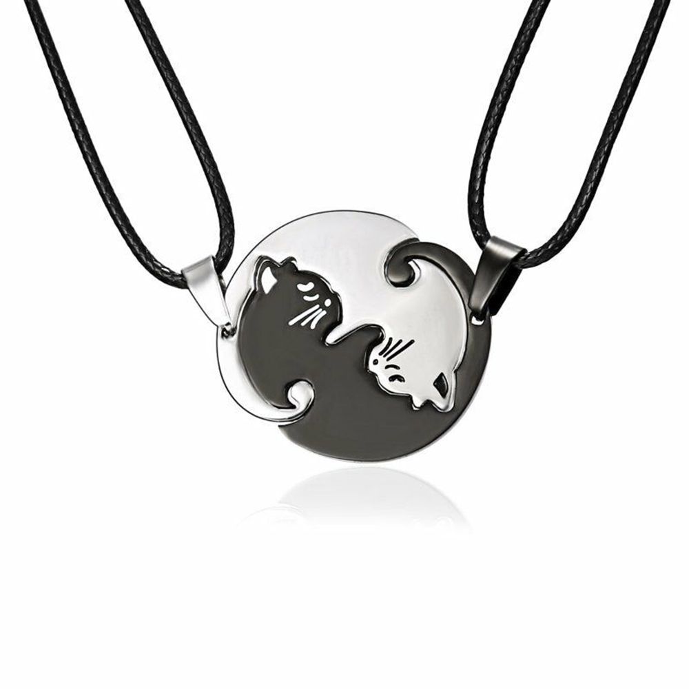 

1 pair Jewelry Round Fashion Black White Cat Couple Pendant Necklace