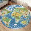 Round World Map Kids Educational Rug Non-Slip Soft Washable Animal Print Floor Mat for Nursery Playroom Classroom