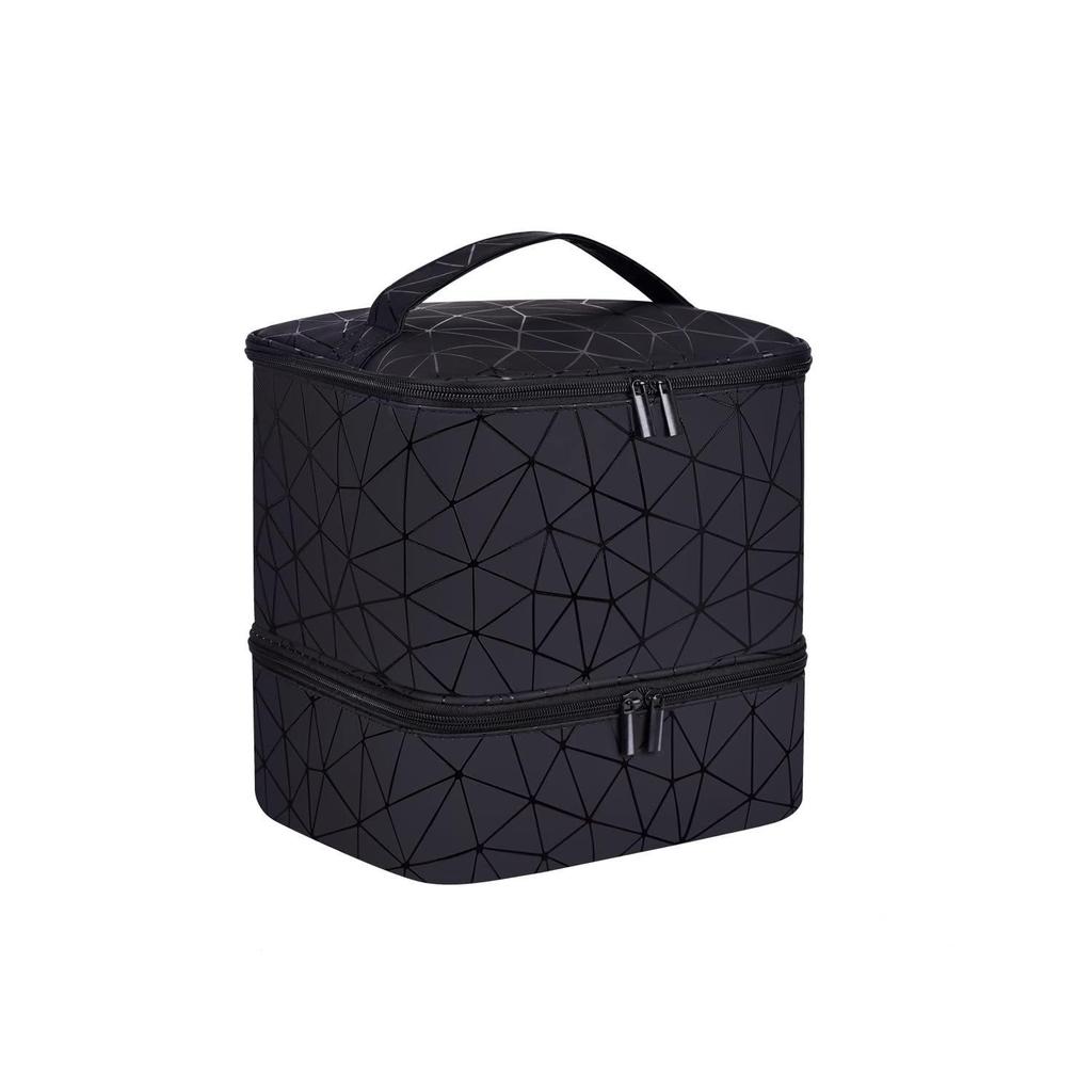 Double-Layer Makeup and Nail Polish Storage Bag - Holds 30 Bottles, Fashionable Large Capacity Handbag for Manicure Tools.
