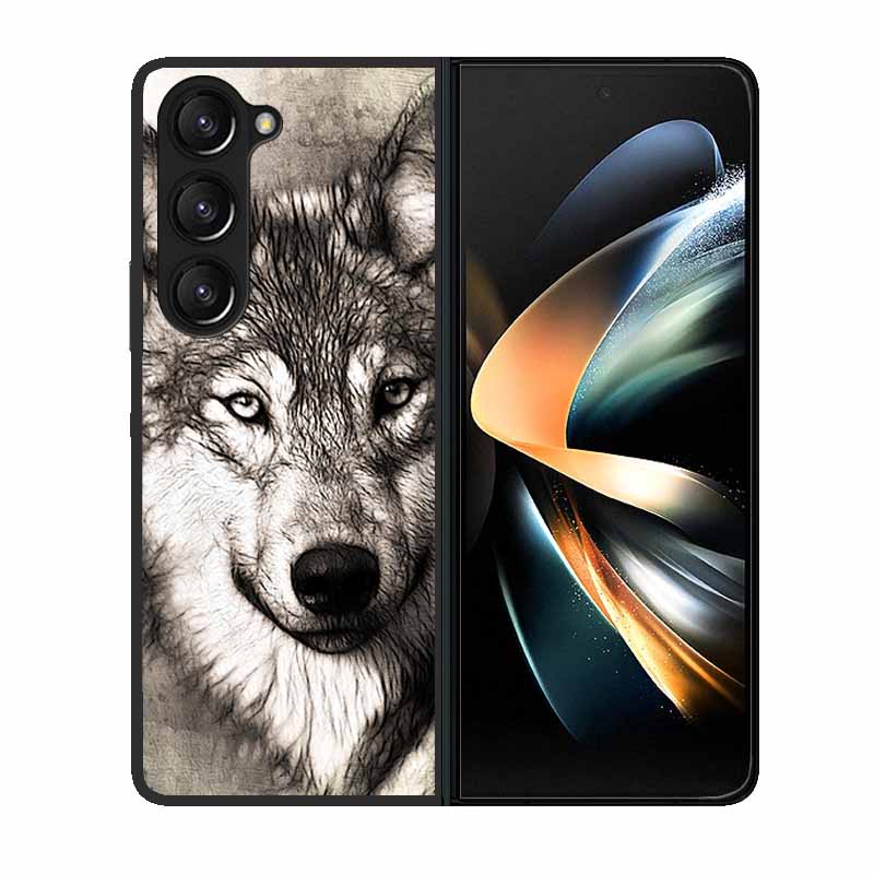 For Samsung Z Fold 6 Phone Case Cover Wolf Black Plastic Hard Back Cover Case For Samsung Galaxy Z Fold6 Fold 4 3 2 5 Case Funda