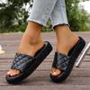 Women's Wide Width Platform Sandals - Slip-On Checkered Slide Sandals with Wide Strap, Casual Thick Sole Flat Sandals