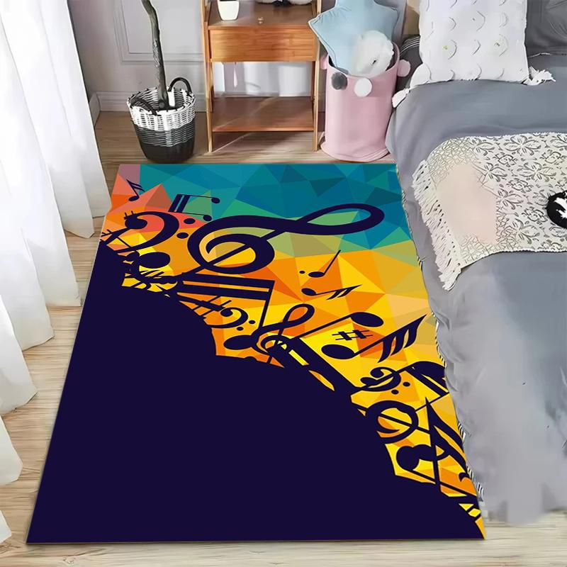 Vibrant Geometric Musical Notes Pattern Area Rug Trendy Music Style Non-Slip Floor Carpet for Living Rooms Leisure Areas