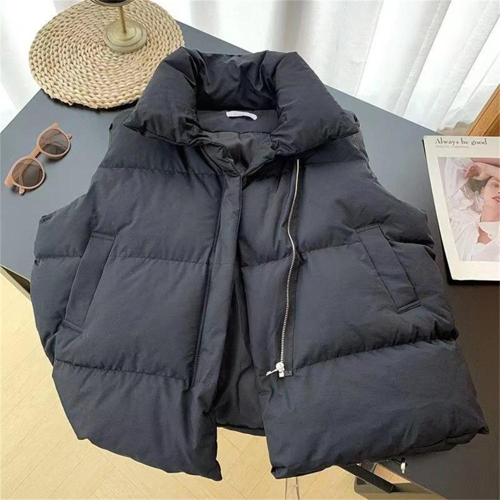 Women Fashion Autumn Stand Collar Elegant Down Coats Warm Outerwear Casual Belt Sleeveless Winter Vests Jackets
