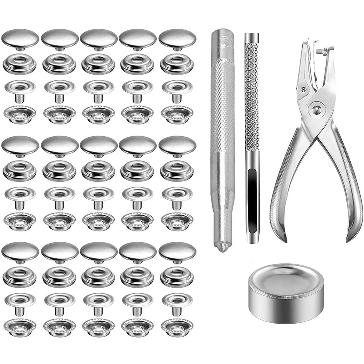 

200Pcs Stainless Steel Snap Fastener Kit with Fixing Tool and Pliers Snaps Buttons Set DIY Leather Craft Clothing Sewing Repairs