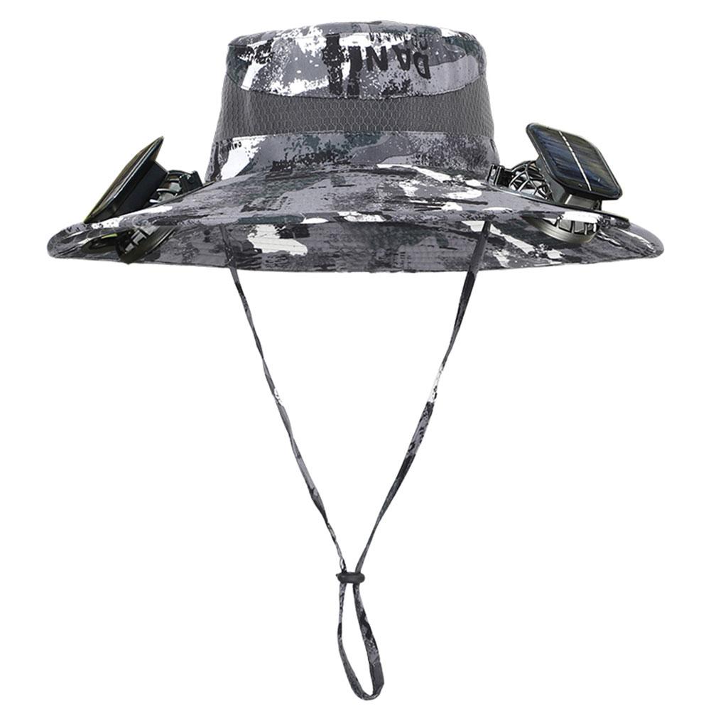 Solar Fan Outdoor Fishing Hat with 2 Solar Fan Wide Brim Bucket Hat for Men Outdoor Camping Fishing Hiking
