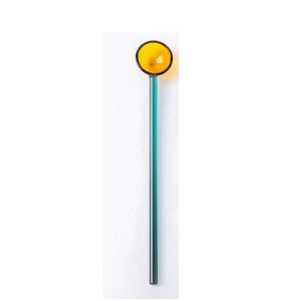 Glass Milk Spoon Colored Transparent Coffee Dessert Stirring Spoon Long Handle Round Kitchen Tableware Stirrer Rod