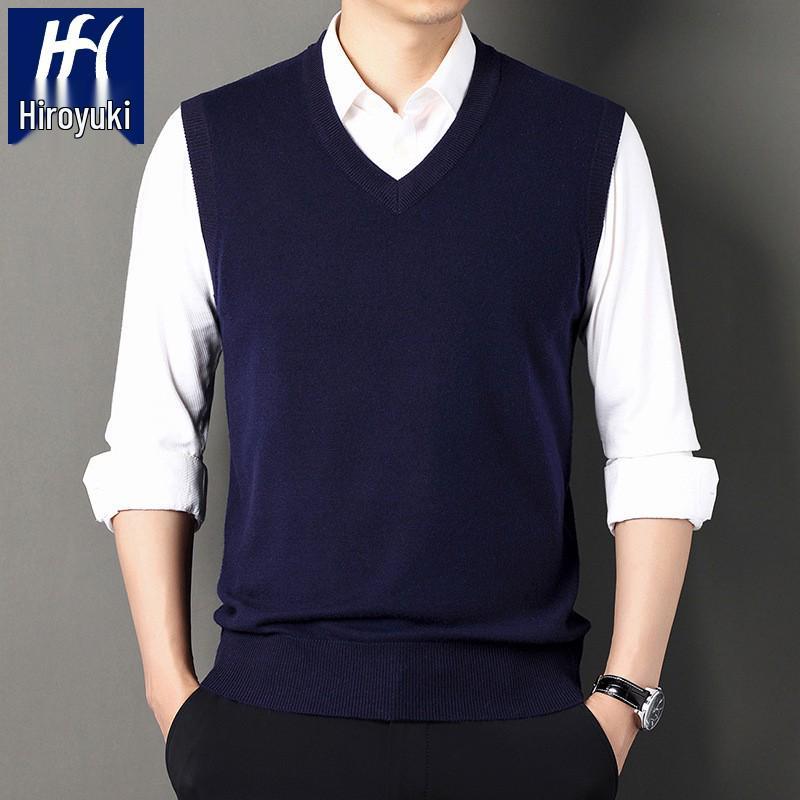 Men's 100% Pure Wool Thickened V-Neck Vest for Autumn/Winter