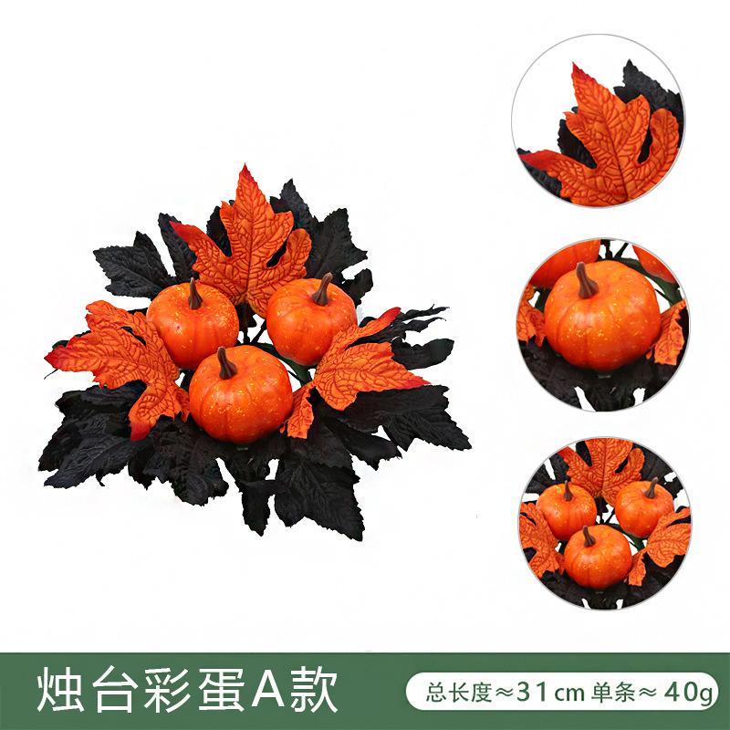 Halloween Candlestick Black Wreath Simulation Flower Maple Leaf Party Decoration Candle Tabletop Ornament Simulation Wreath