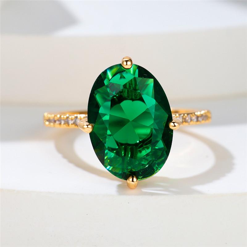 Luxury Female Crystal Green Oval Zircon Stone Engagement Ring Cute Yellow Gold Color Wedding Jewelry For Women