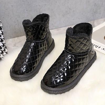 Knöchelhohe Stiefel Winter Samt Warm PU Wasserdicht Damen Kurze Stiefel