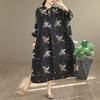DIMANAF New 2026 Women Plus Size Spring Summer Beach Long Black Dress Vintage Lady Loose Oversize Maxi Floral Print Cotton Button