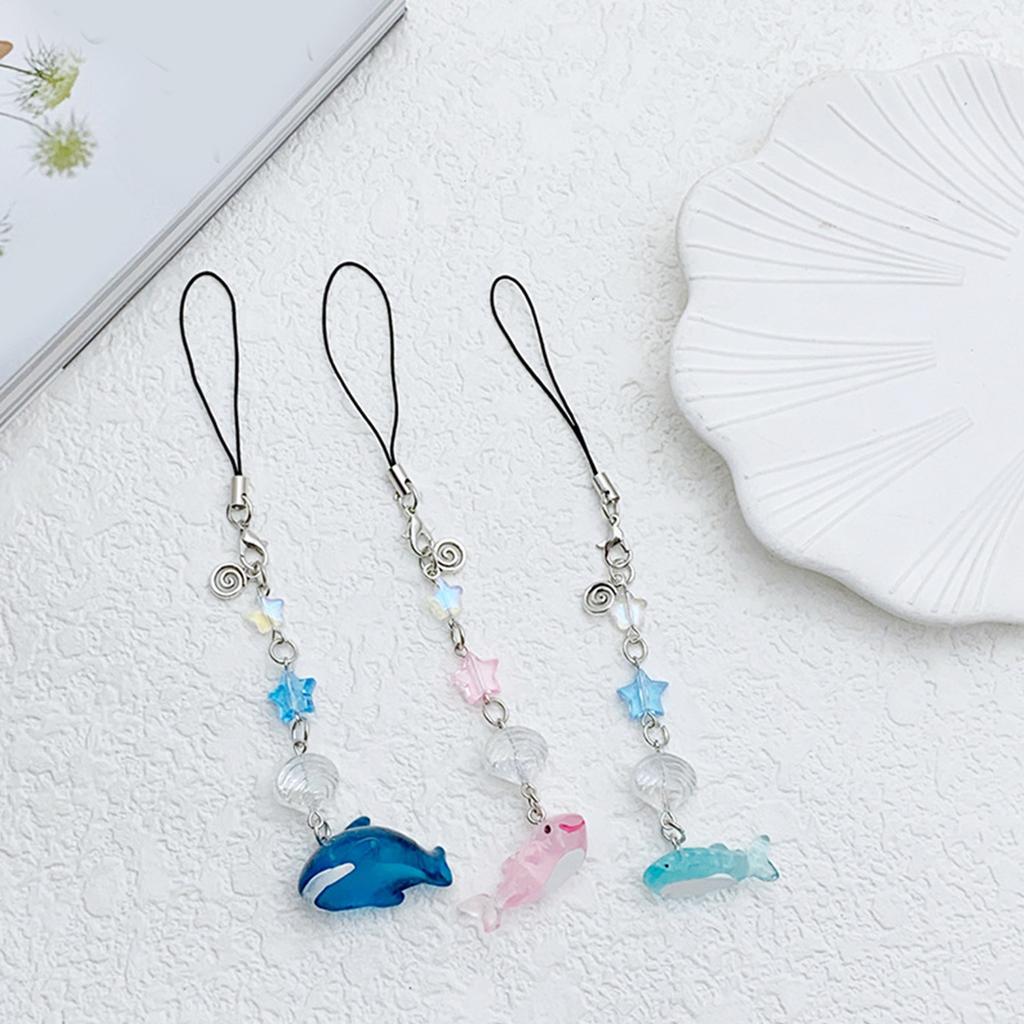 Fish Shell Star Bead Pendant Sweet Phone Chain Strap Hanging Decoration Keychain Lanyard Small Gift for Women Girls