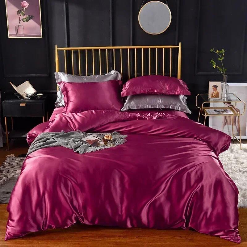 High End Queen Duvet Cover Set Silky Soft Cozy King Size Bedding Set Luxury Polyester Satin Smooth Single Double Bedding Sets