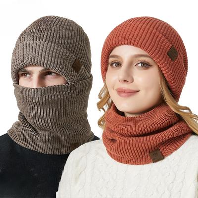 Winter Doppellagige Dicke Wollmütze Schal Zweiteiliges Set Unisex Ohrenschutz Strickmütze Set