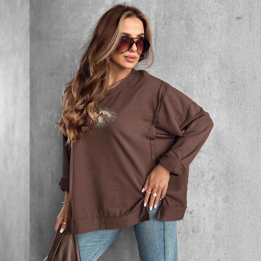 European & American Style Women's Autumn Round Neck Rhinestone Long-Sleeve Sweatshirt