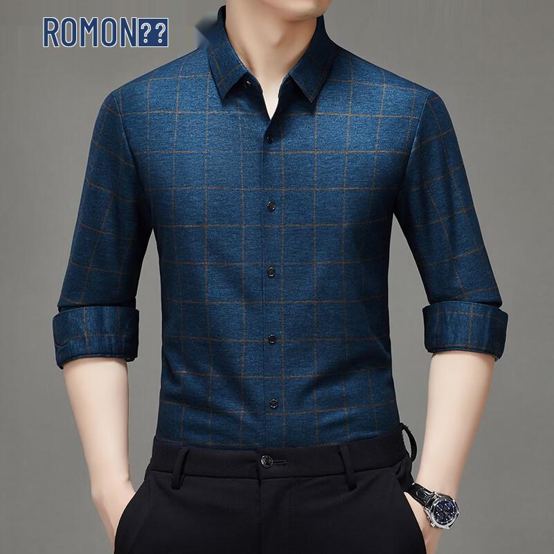 ROMON Men s Casual Long-Sleeve Silk Blend Shirt 56