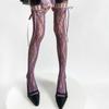 Hollow Lace Mesh Stockings with Bow Tie Pantyhose Lolita Retro Floral Vine White Black Purple Blue Grey Stockings for Women