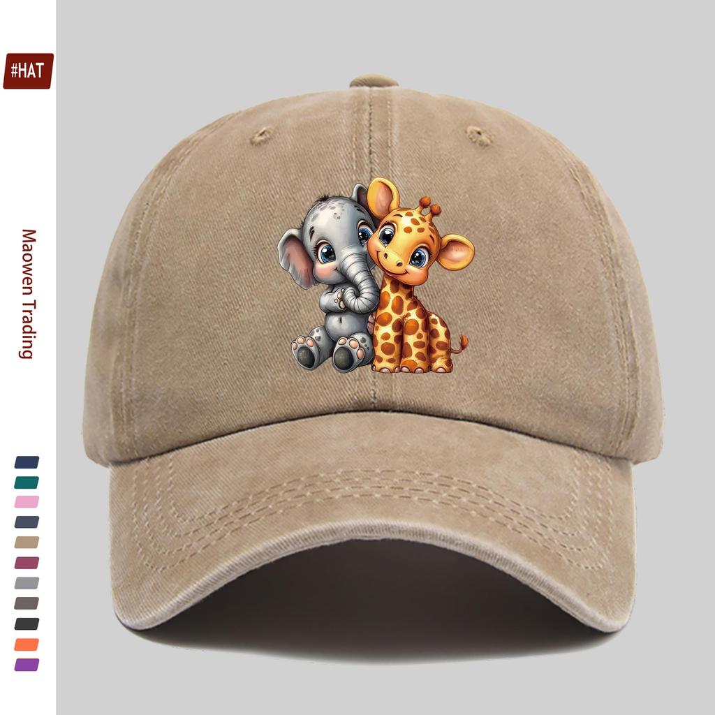 Pc Pcs Giraffe Elephant Print Trucker Cap Adjustable Snapback Suitable for Men Women Lightweight Vintage Washed Basebal