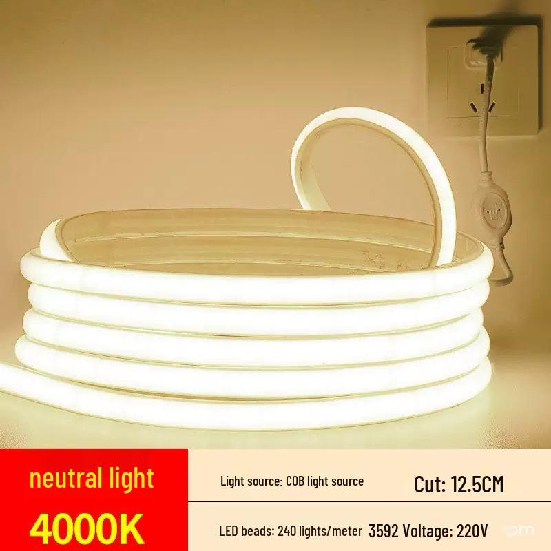 220V Outdoor Waterproof LED Strip Light, COB Linear Soft Light for Living Room Ceiling, High Brightness Ambient Lighting