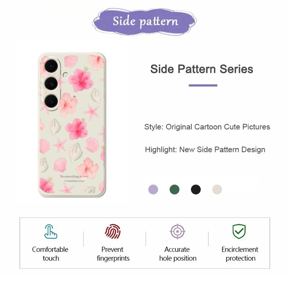 Für Samsung Galaxy S25 FE Hülle Schale Pfirsichblütenmuster Druck Gerade Kante TPU Handy-Rückseite