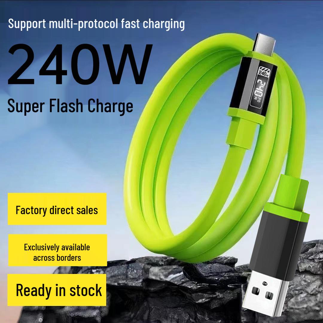 

Кабель для быстрой зарядки 240 Вт из жидкого силикона с двумя разъемами Type-C для ноутбуков Apple, Huawei, Xiaomi 1m silicone cable