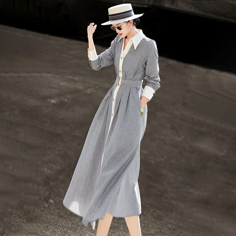 Lanser Elegant Commuter Striped Shirt Dress