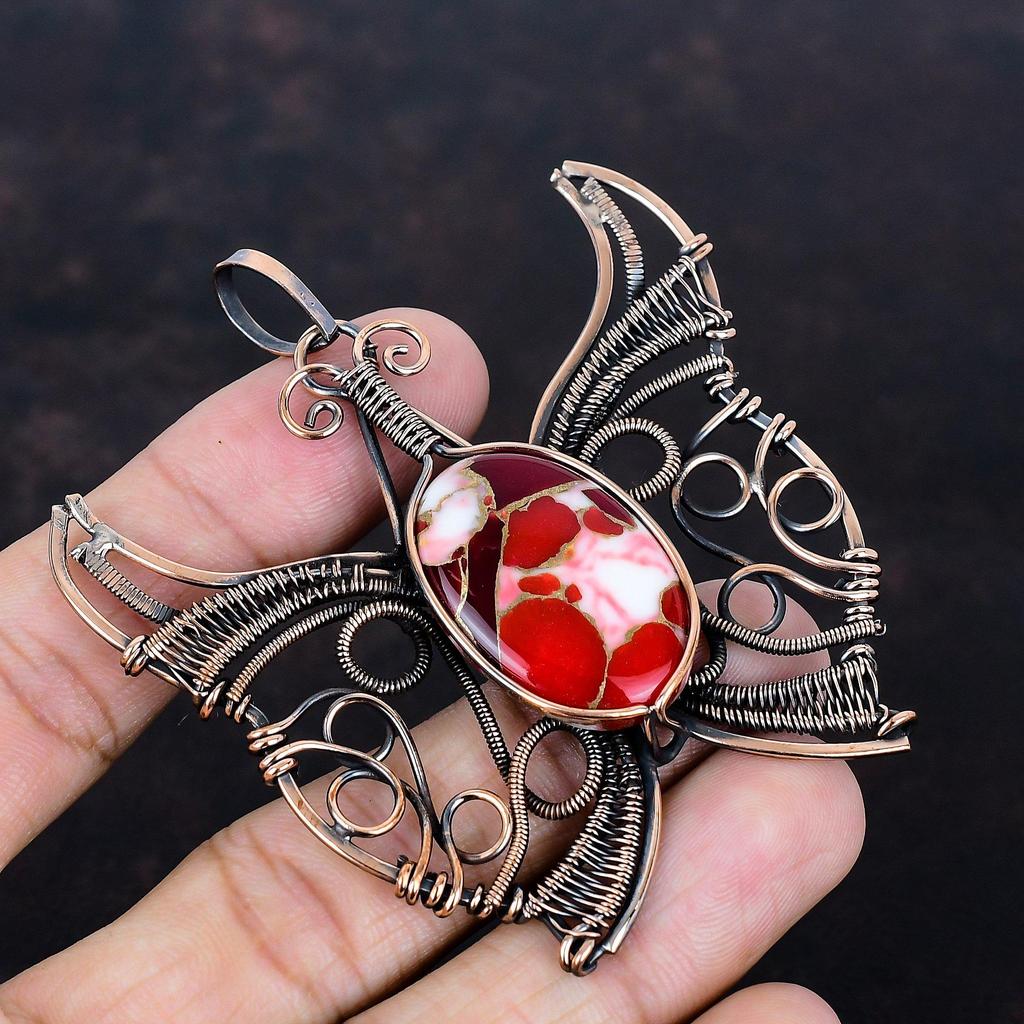 Kingman Red Mohave Copper Turquoise Pendant Copper Wire Wrapped Pendant Handmade Jewelry Butterfly Pendant Gemstone Jewelry Gifts for Mother