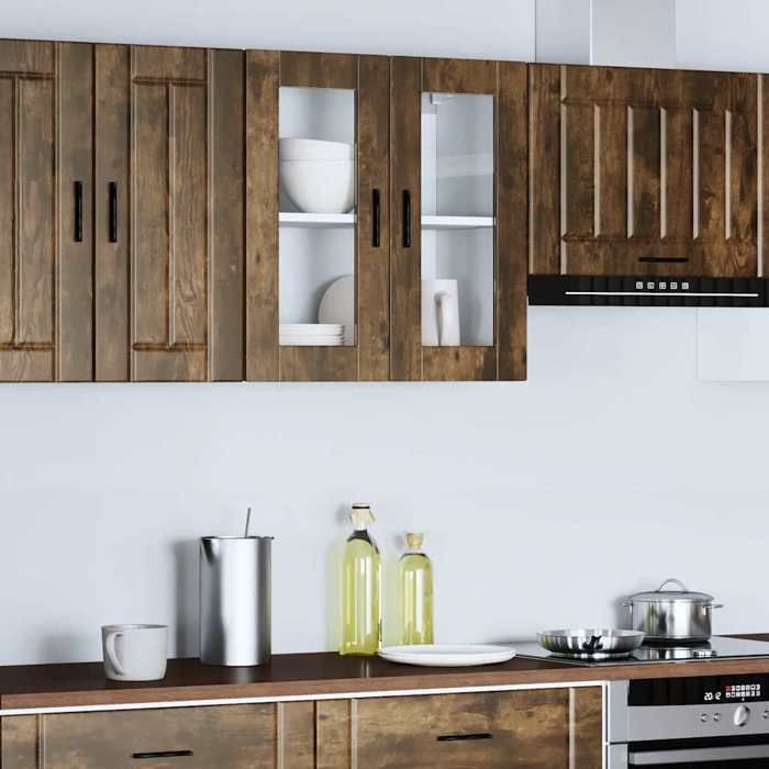 VidaXL Kitchen Wall Cabinet with Glass Door Porto Smoked Oak 854152