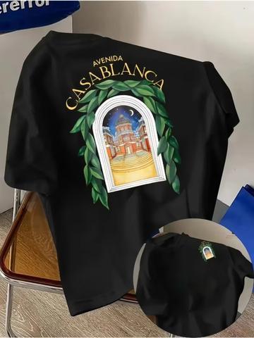 Herren T-Shirt mit marokkanischer Stadtarchitektur Stranddruck Reiner Baumwollstoff mit Casablanca Schriftzug - Sportliches und lässiges Damen YTK T-Shirt