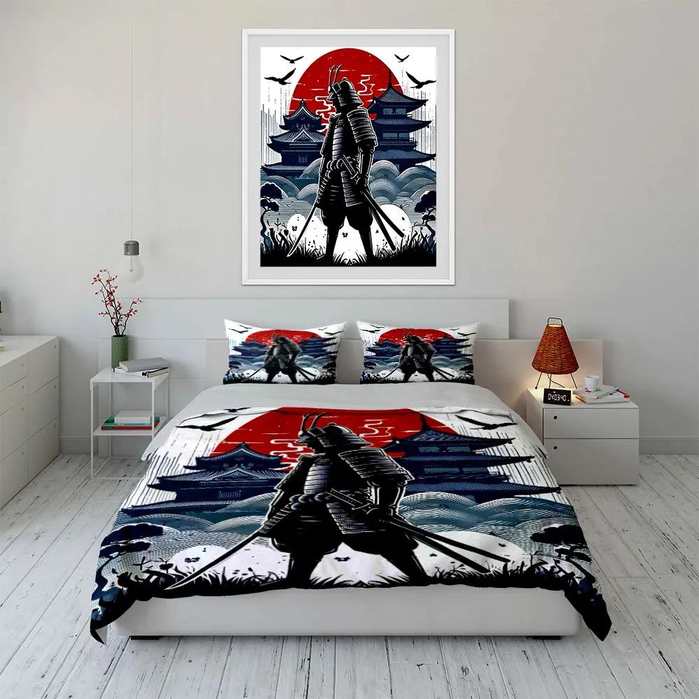 Samurai Art Three-Piece Set Soft Comfortable Duvet Cover Bedding Set Included 1*Duvet Cover & 2*Pillowcases Gift