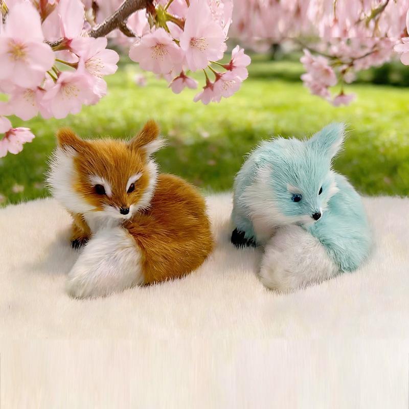 Soft Squatting Mini Plush Simulation Fox Soft Lifelike Plush Stuffed Fox Doll Cute Colorful Animal Figurine Home Decor