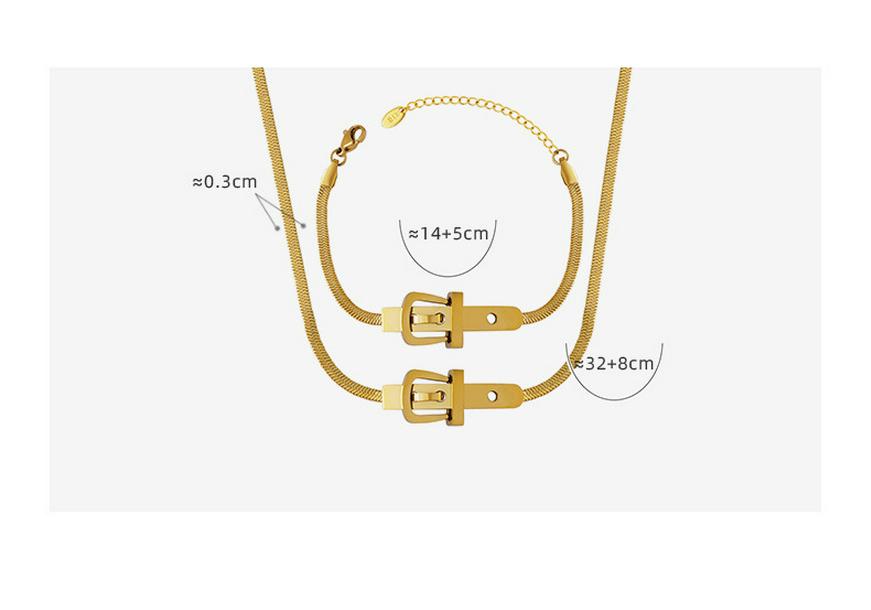 18K Goldbeschichtetes Titanstahl Schmuckset: Klingenkettenhalskette & Schlüsselbeinarmband für Damen