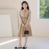 Houndstooth Girls' Faux Two-Piece Dress - 2025 Autumn College Style for Kids