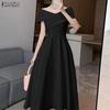 ZANZEA Women Elegant Off Shoulder Sleeveless Casual A-line Dress