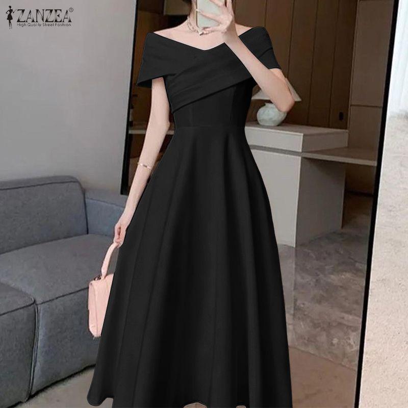 ZANZEA Women Elegant Off Shoulder Sleeveless Casual A-line Dress