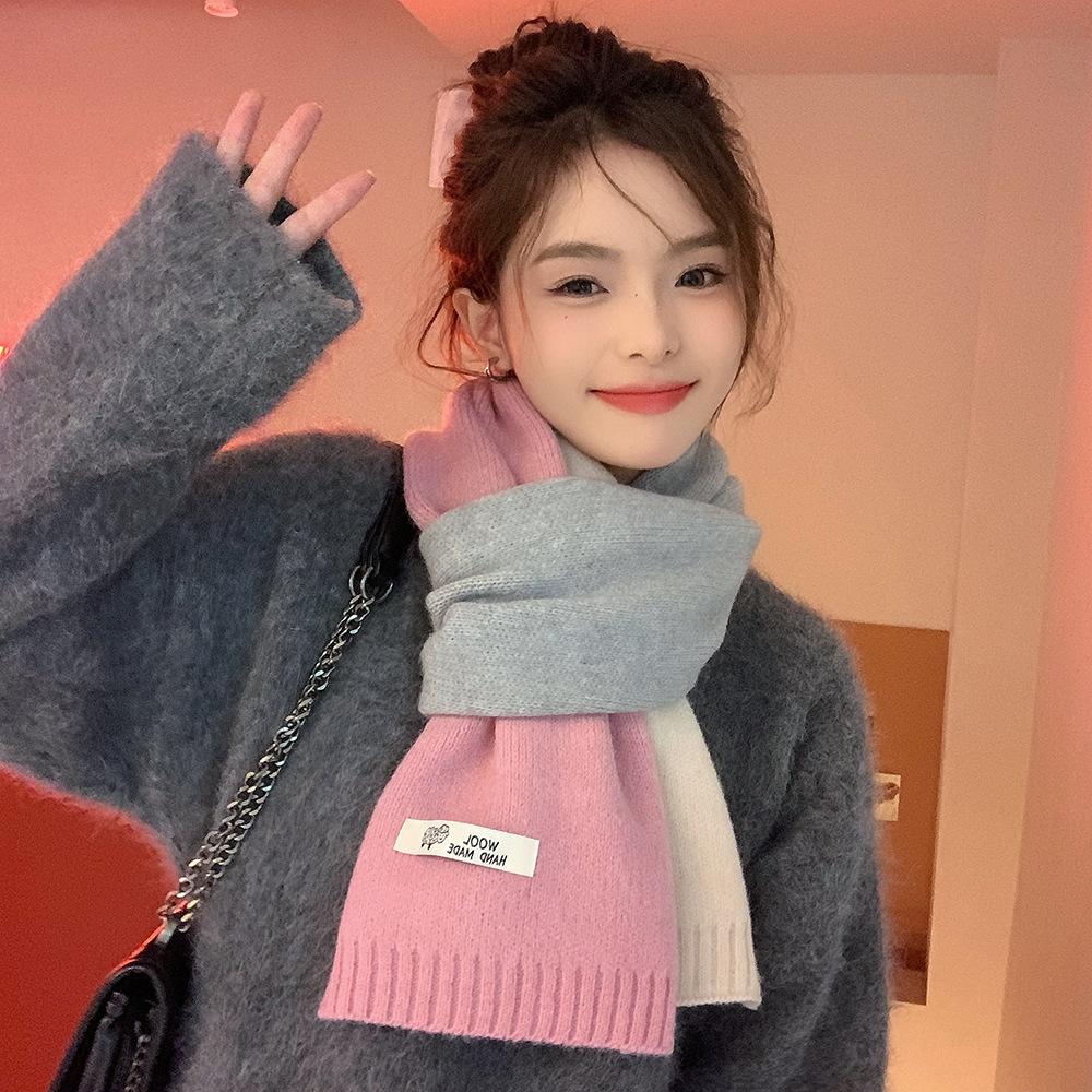 New scarf women's autumn and winter neck protection Korean version cute student warm knitting versatile color matching decorative scarf
