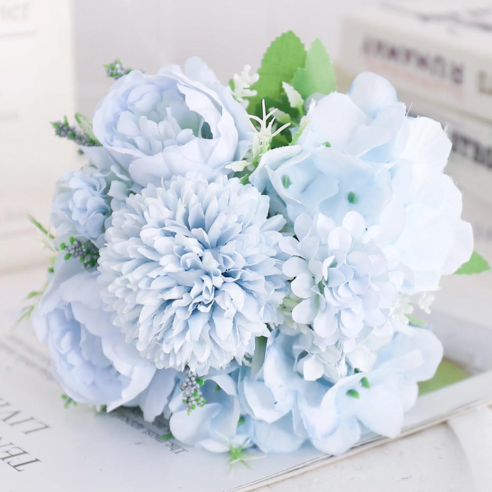 Artificial Flowers Silk Peony Hydrangea For Living Room Home Decoration Wedding Bride Bouquet Rose Fake Plants Table Accessories