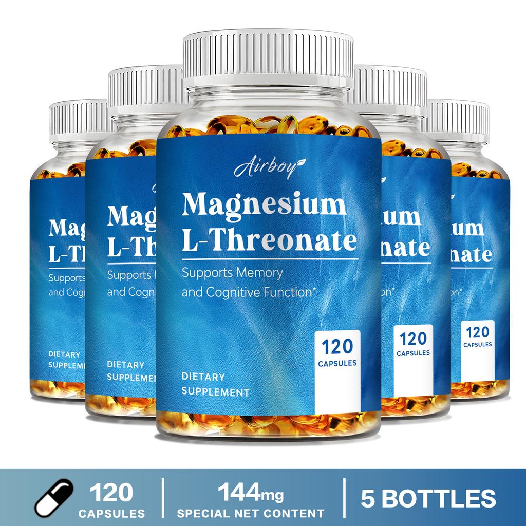 Airboy Magnesium L-Threonate 144mg 120 Capsules - Cognitive Support, Daily Wellness, Mineral Support
