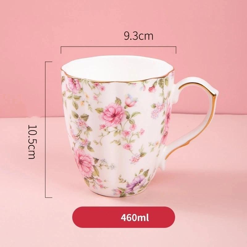 Bone China Coffee Mug – Gold Rim Floral Porcelain Cup for Tea, Milk & Home Office Use