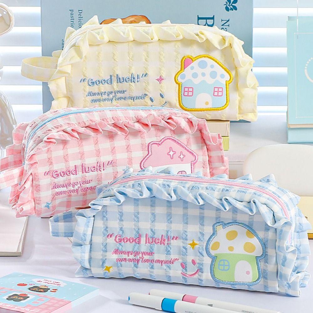Flower Stationery Storage Bag Large Capacity Pen Pencil Case Dopamine House Pencil Bag  Student