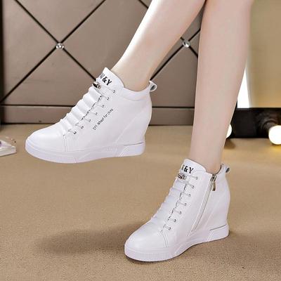 Women's Spring/Summer 2025 Wedge Heel High-Top White Shoes - Korean Style, Height-Enhancing Casual Sneakers with Thick Soles.