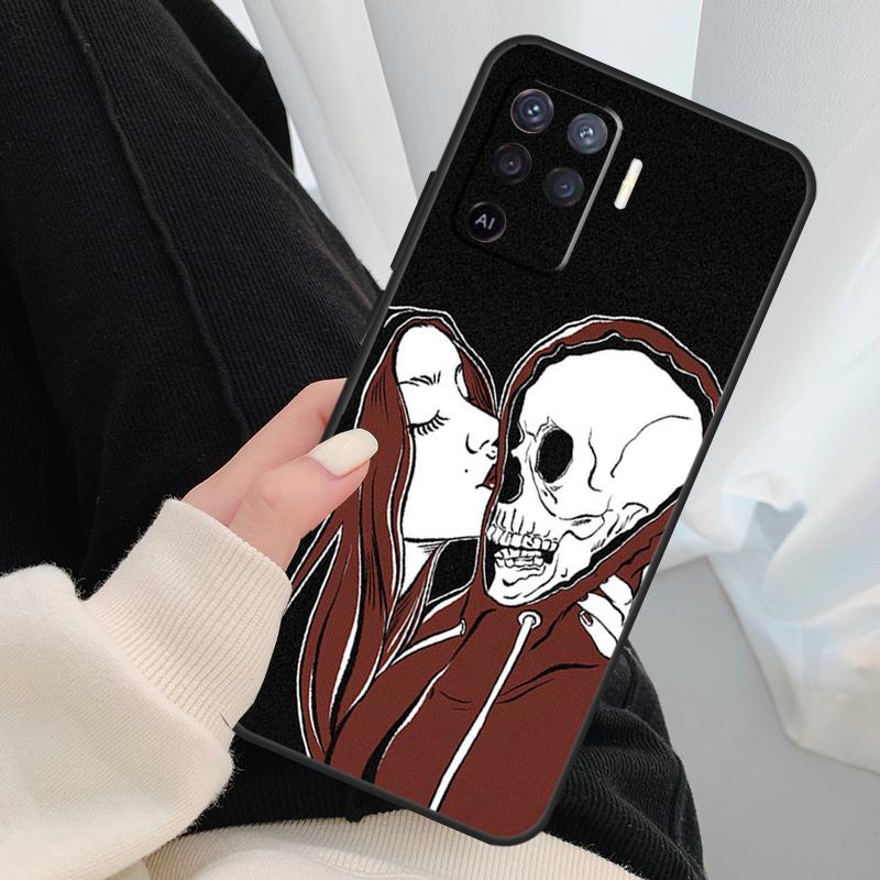 Skeleton Skull Kiss Case For Oppo A17 A57 A77 A40 A78 A54 A74 A94 A76 A16 A96 A18 A60 A80 A38 A58 A98 A15 A5 Pro