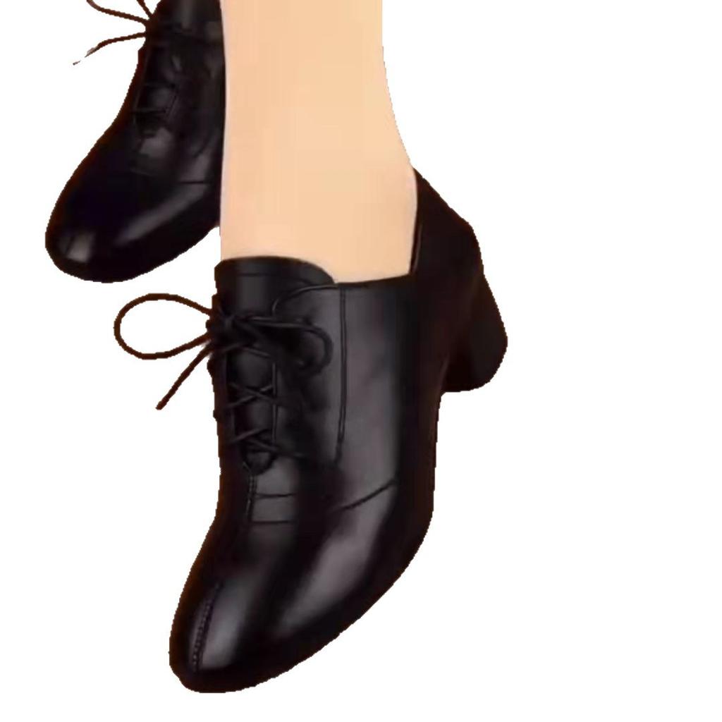 Single shoes women's 2025 new thick heel lace-up black leather shoes are comfortable and versatile, not tired of feet, fashionable casual women's sh
