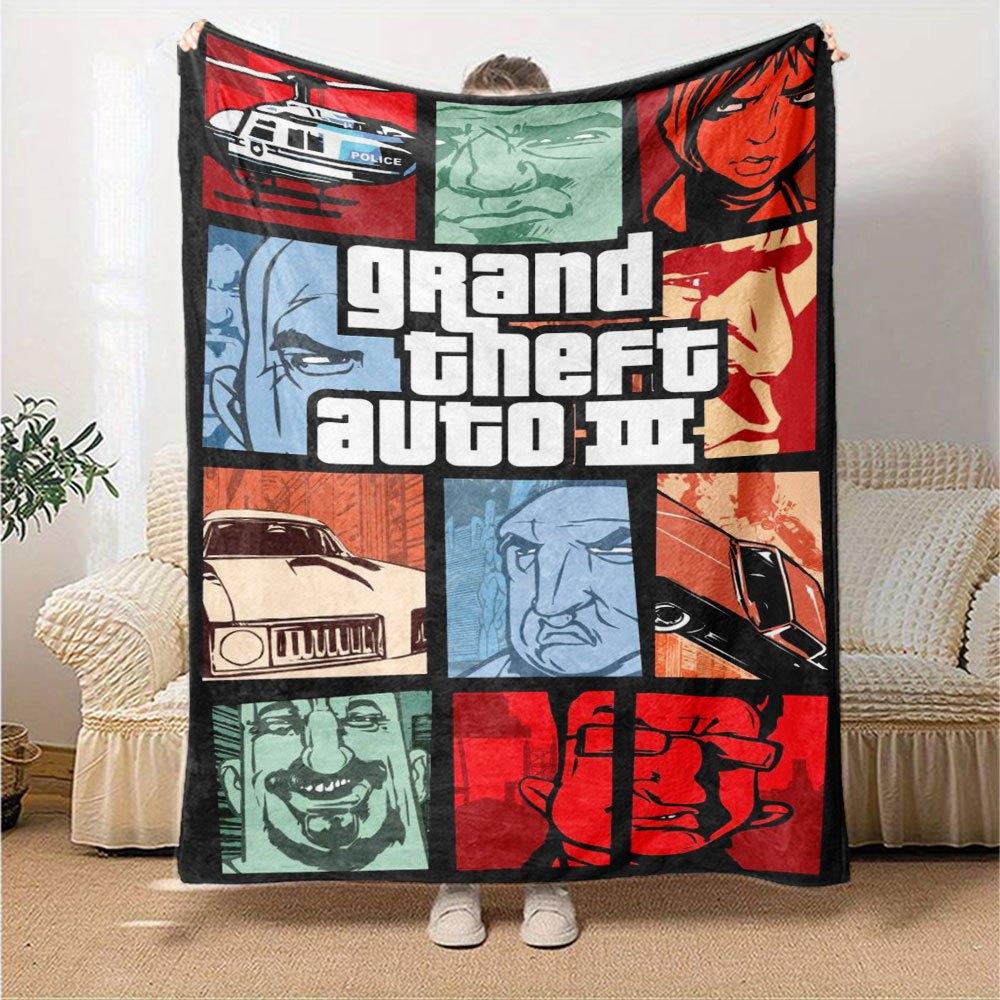 1 Stück Grand Theft Auto Weiche Flanelldecke mit Designer-Print Eine kuschelige Decke für alle Jahreszeiten, perfekt für das Sofa, Bett, Büro