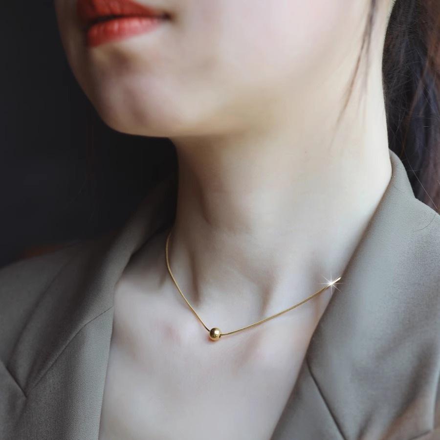 Women's Titanium Steel Clavicle Chain Necklace with Gold Bead Pendant - Non-Fading, Make a Wish, Shine Bright.