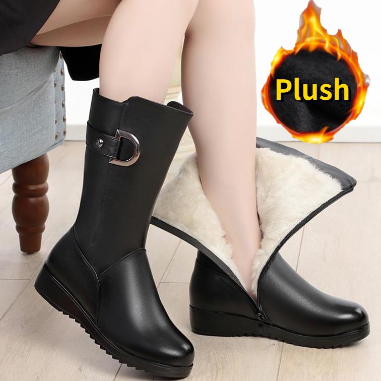 Новые женские туфли из нескользящей кожи с плоским дном женские плюшевые теплые ботинки женские хлопковые ботинки 37 чёрный 2340₽