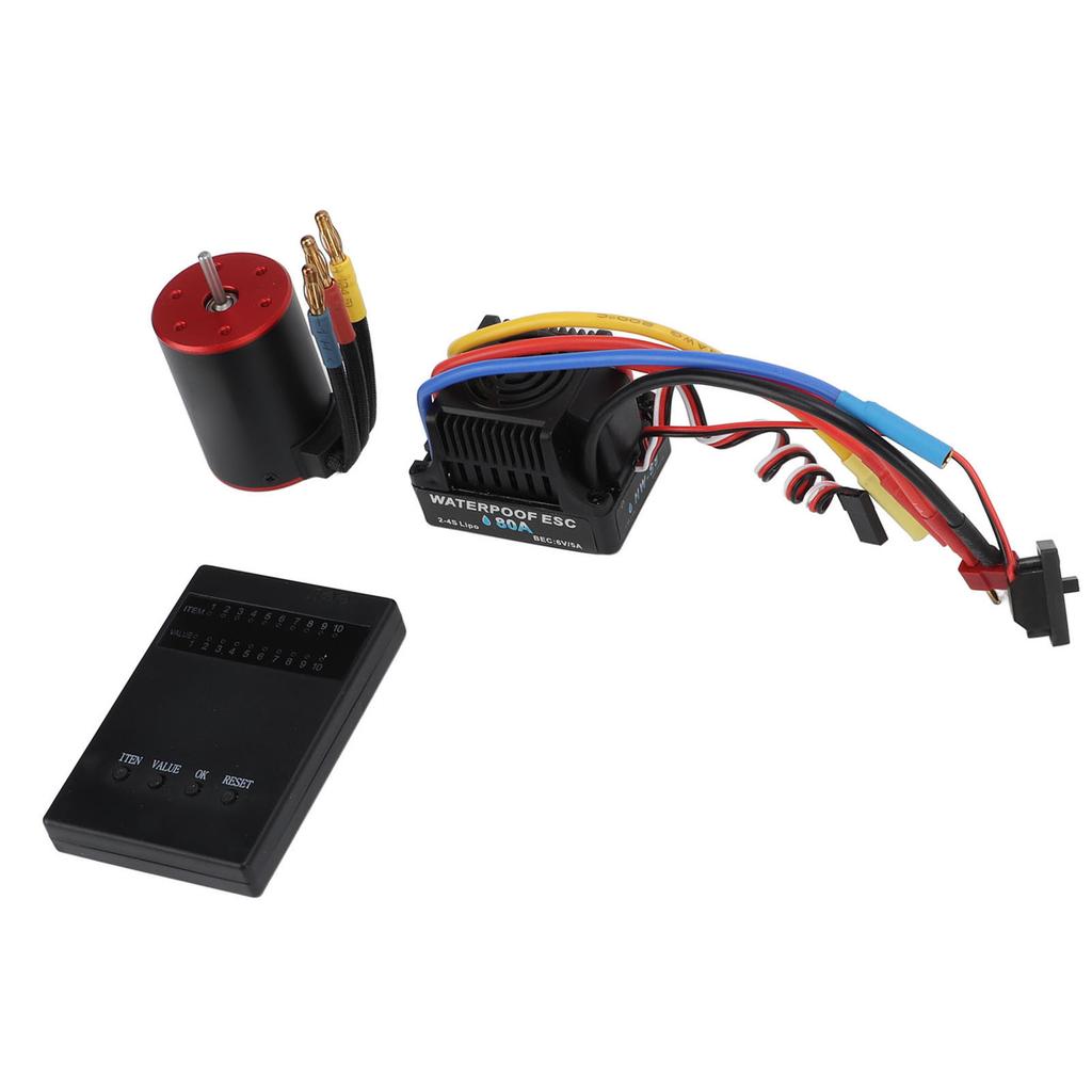 3650 3900KV Brushless Motor 80A ESC Set Waterproof Brushless Motor with Programming Card 4mm Banana Plug for 1/10 1/8 RC Car