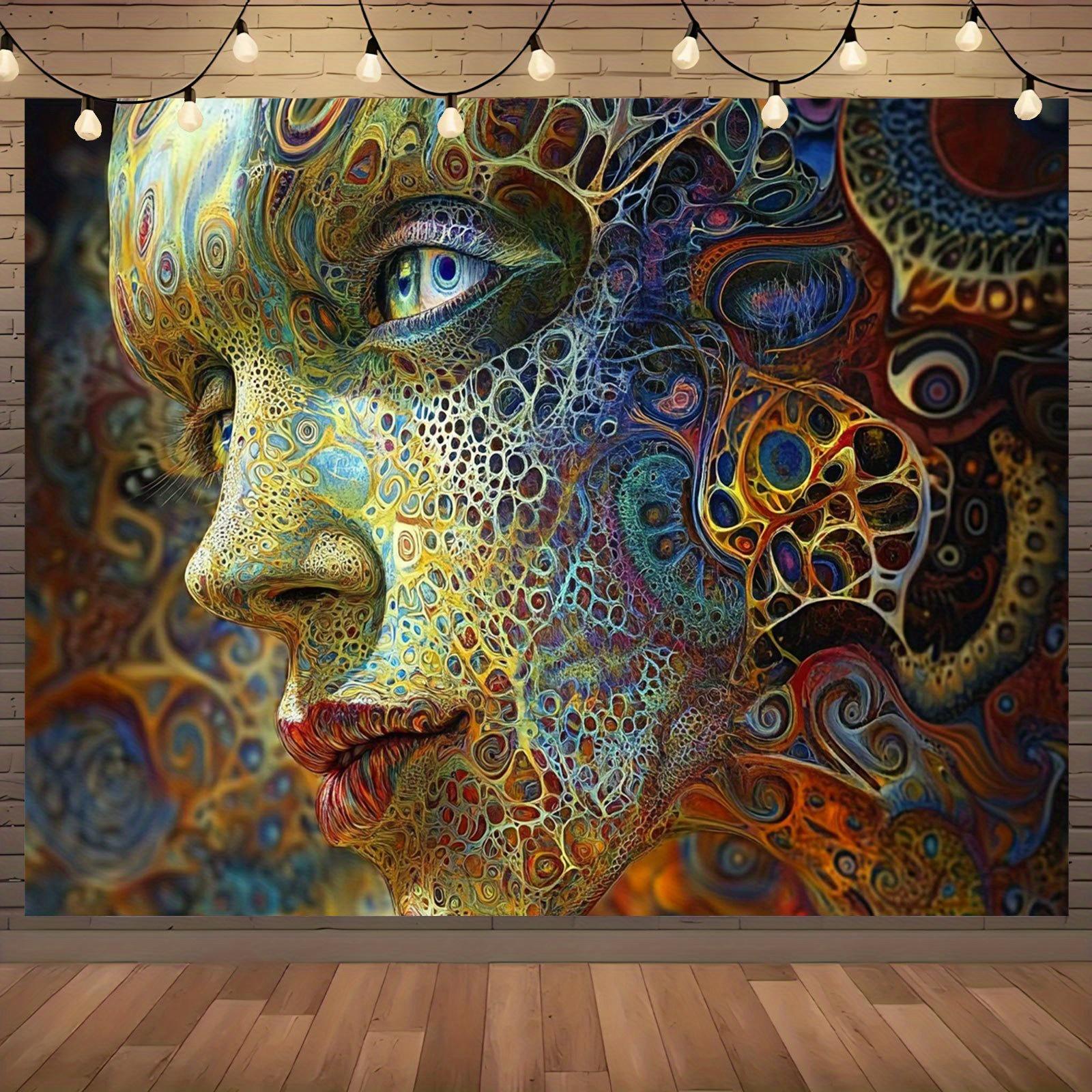 Psychedelic Fractal Face Tapestry Abstract Visual Tapestry Colorful Texture Women s Art Hanging Cloth Room Decoration 100X70CM